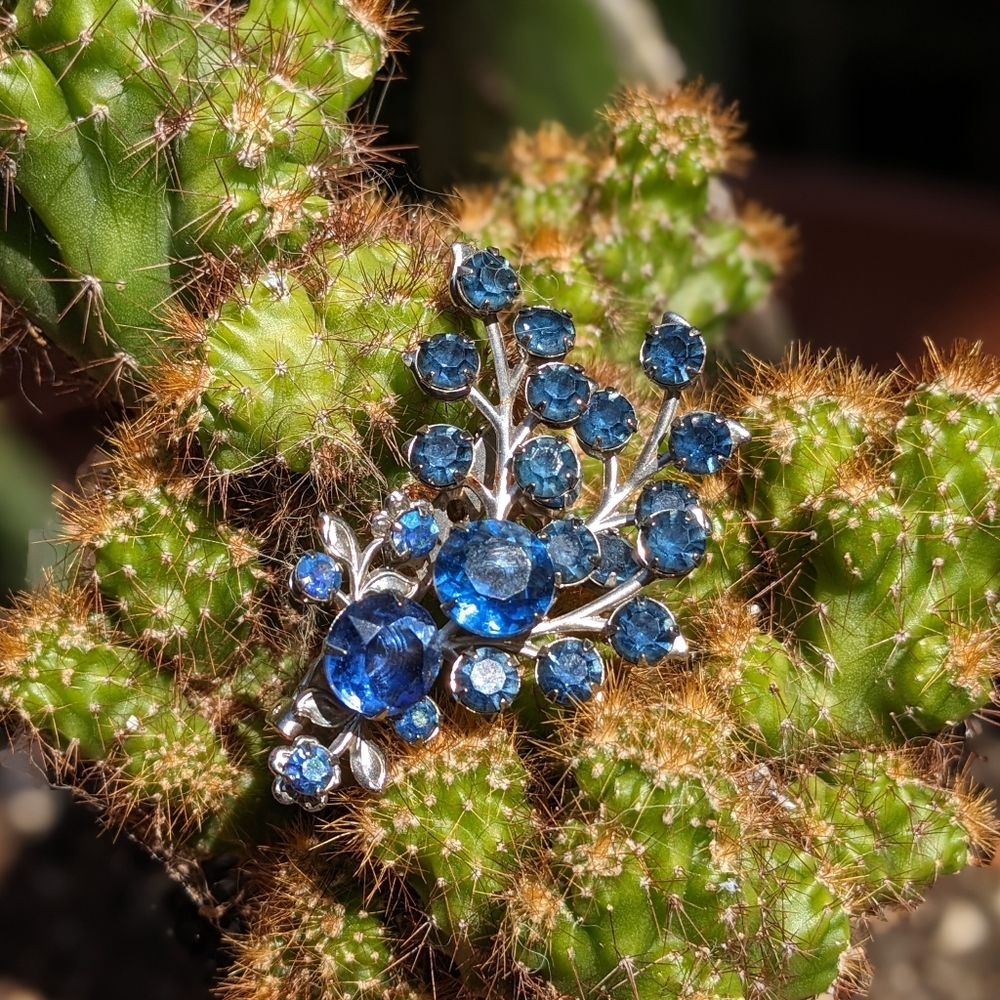 Silver Blue Crystal Brooch